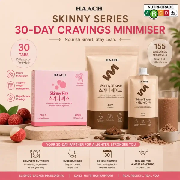 SKINNY SERIES 30-DAY CRAVINGS MINIMISER (1 Box SKINNY FIZZ – Lychee | 1 Box SKINNY SHAKE – Chocolate)