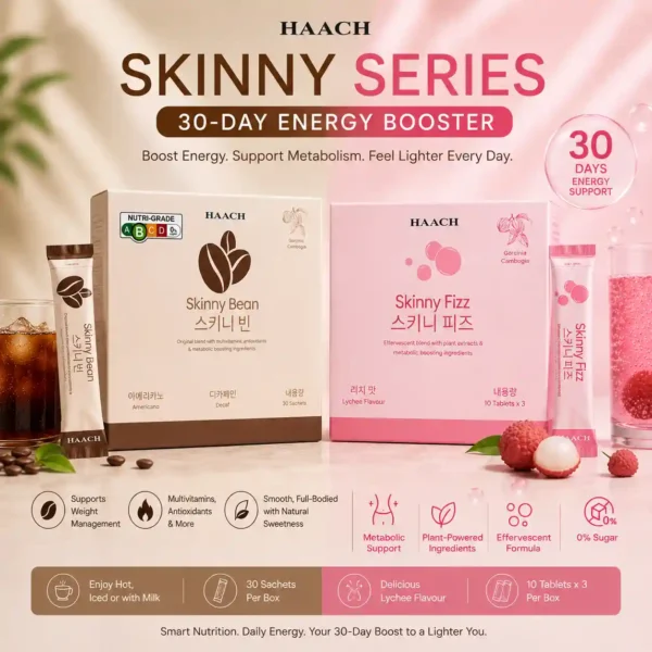 SKINNY SERIES 30-DAY ENERGY BOOSTER  (1 Box SKINNY FIZZ – Lychee | 1 Box SKINNY BEAN – Americano Decaf)