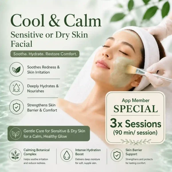 Cool & Calm Sensitive or Dry Skin Facial 3 Sessions (90 mins per session)